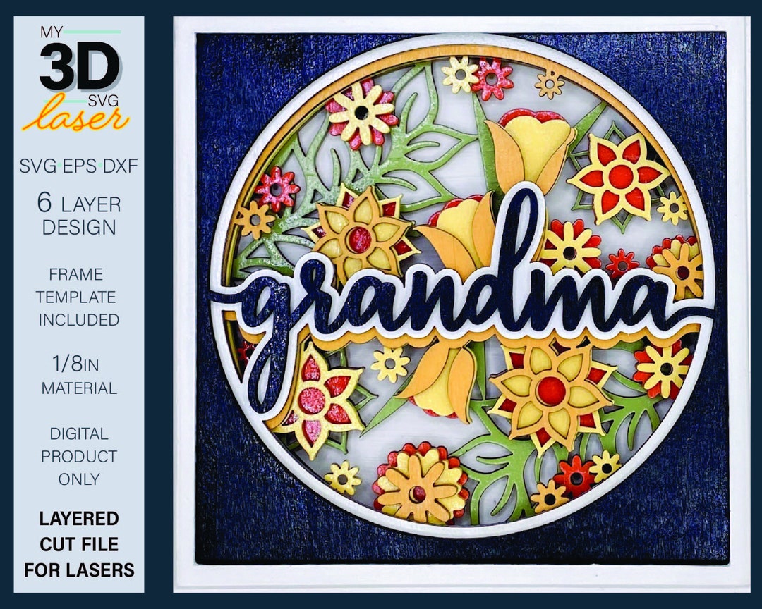 3D GRANDMA Shadow Box Laser SVG Mother's Day Laser File for