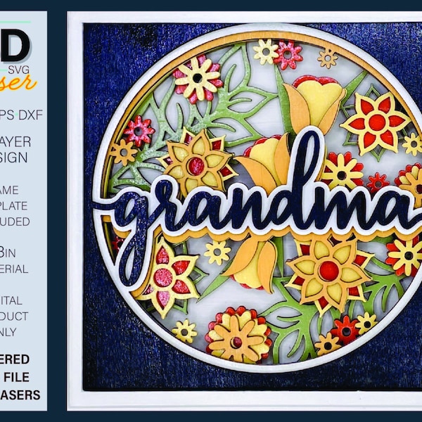 3D GRANDMA Shadow box laser SVG - Mother's Day laser file - For Glowforge - for lasers