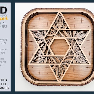 3D STAR OF DAVID シェルフシッター レーザーファイル - Glowforge 用 - レーザー用
