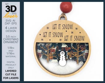 SALT SHAKER SNOWMAN Laser File - Layered Christmas Ornament laser file