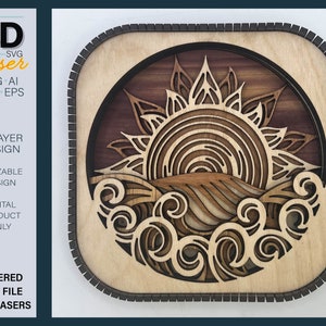 3D OCEAN SUNSET Kantensitzer SVG - Laserdatei - Für Glowforge - für Laser