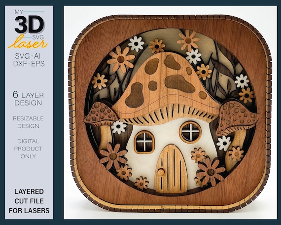 3D MUSHROOM HOUSE Shelf sitter SVG - laser file - For Glowforge - for lasers