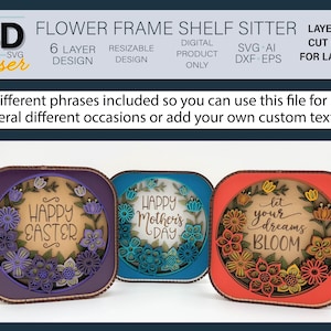 3D FLOWER FRAME Shelf sitter SVG - arquivo laser - Para Glowforge - para lasers