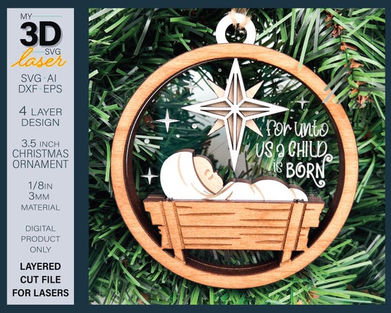 BABY JESUS ORNAMENT Laser File - Layered Christmas Ornament laser file