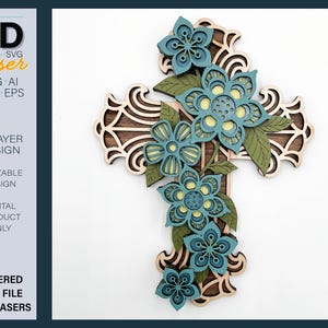 Lime laser 3D FLOWER CROSS à accrocher au mur - Pour Glowforge - pour lasers