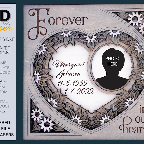 3D MEMORIAL Shadow box LASER svg - laser file - For Glowforge - for lasers