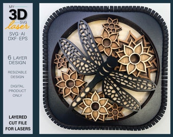3D DRAGONFLY Shelf sitter SVG - laser file - For Glowforge - for lasers