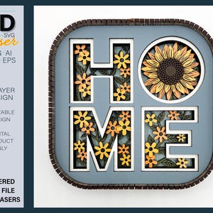 3D HOME SONNENBLUME Shelf Sitter SVG - Laserdatei - Für Glowforge - für Laser
