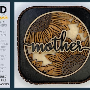 Fichier laser 3D MOTHER étagère sitter SVG - fête des mères - pour Glowforge - pour lasers