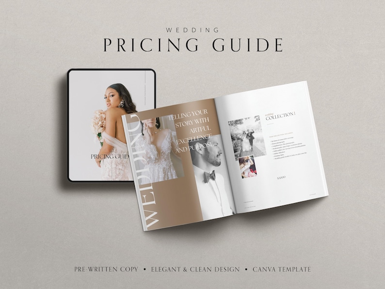 Wedding Pricing Guide Canva Template | Elegant Photography Pricing Guide with Pre-Written Copy for Wedding Photographers and Clients