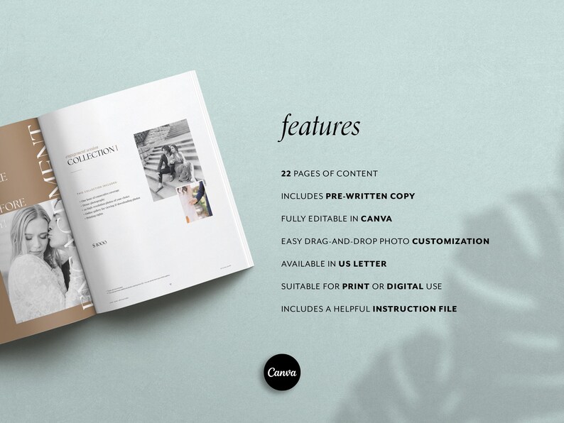 Wedding Pricing Guide Canva Template | Elegant Photography Pricing Guide with Pre-Written Copy for Wedding Photographers and Clients
