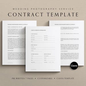 Wedding Photography Service Contract Template | Wedding Photographer Contract Canva Template | Photography Contract | Photographer Contract