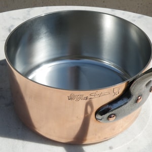 New Tin  PIERRE VERGNES Antique French Copper Saucepan, Metal handle, Copper Rivets. Internal Diameter 6.95"/ 17.6cm  3.62lb - 1.64kg   2mm