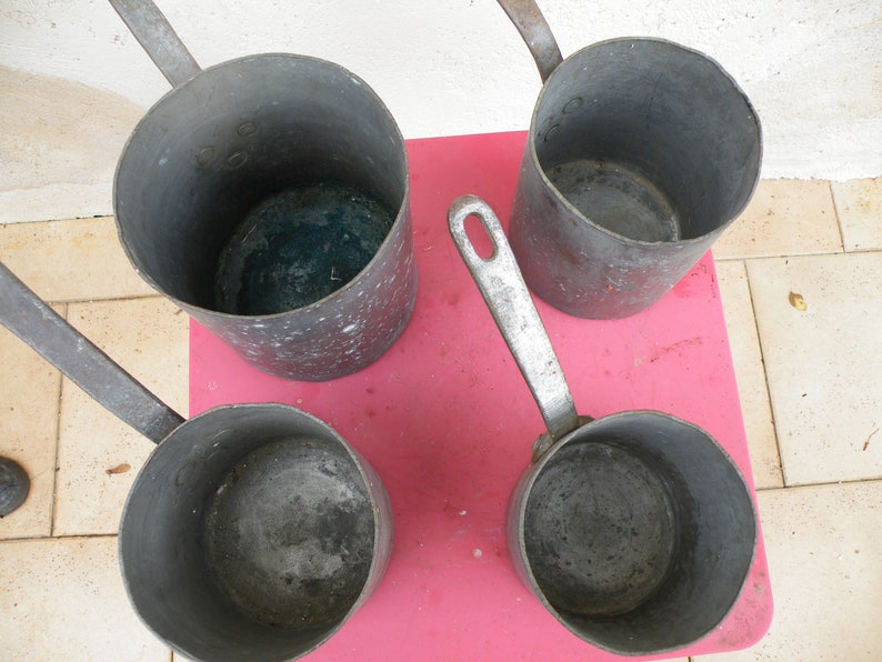 DEHILLERIN Paris BAINMARIES. Antique Set of Four Fully Tinned Double