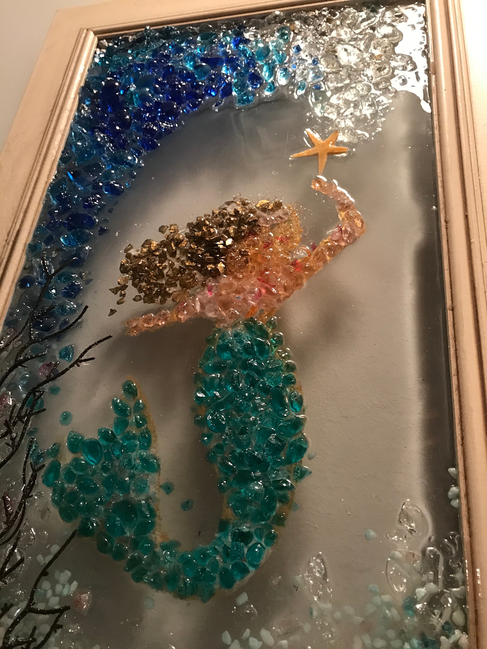 Beach Sea glass resin art sun catcher.14x24 Etsy