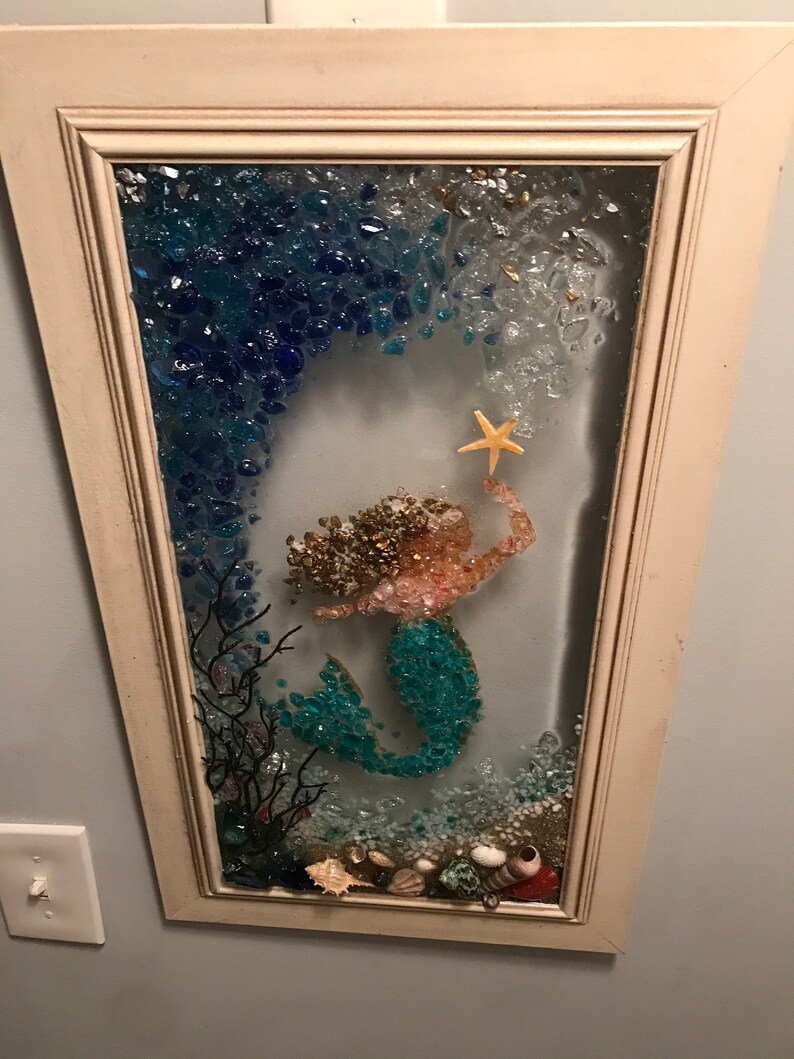 Beach Sea glass resin art sun catcher.14x24 Etsy