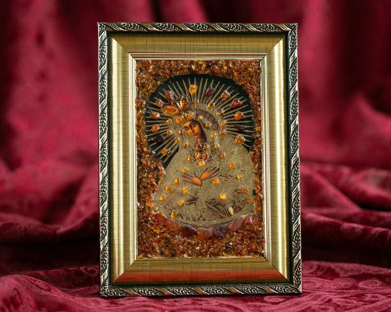 Vintage Goldene Madonna Icon mit Steinen Bild 2