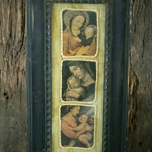 Vintage Framed Triptych of Madonna & Child