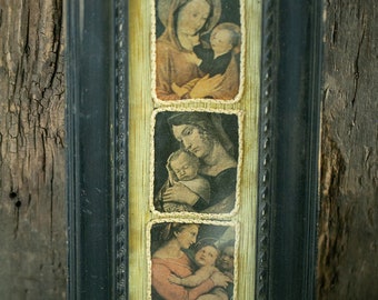 Vintage Framed Triptych of Madonna & Child
