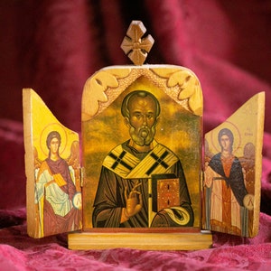 Vintage Carved Wood Icon Tryptich