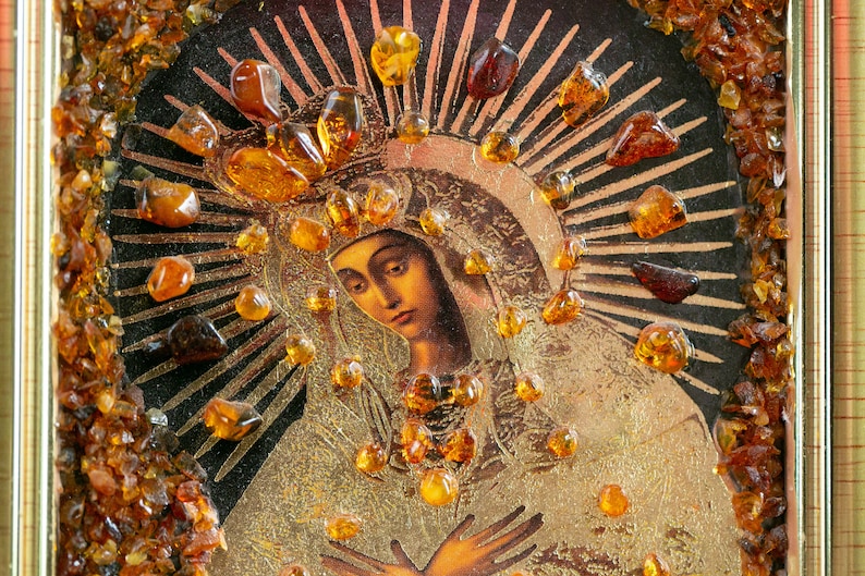 Vintage Goldene Madonna Icon mit Steinen Bild 1