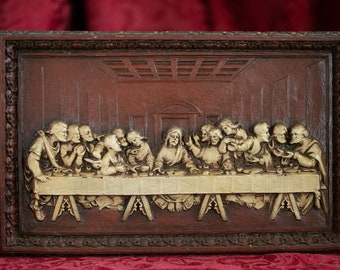 Vintage Faux Wood Last Supper in Relief