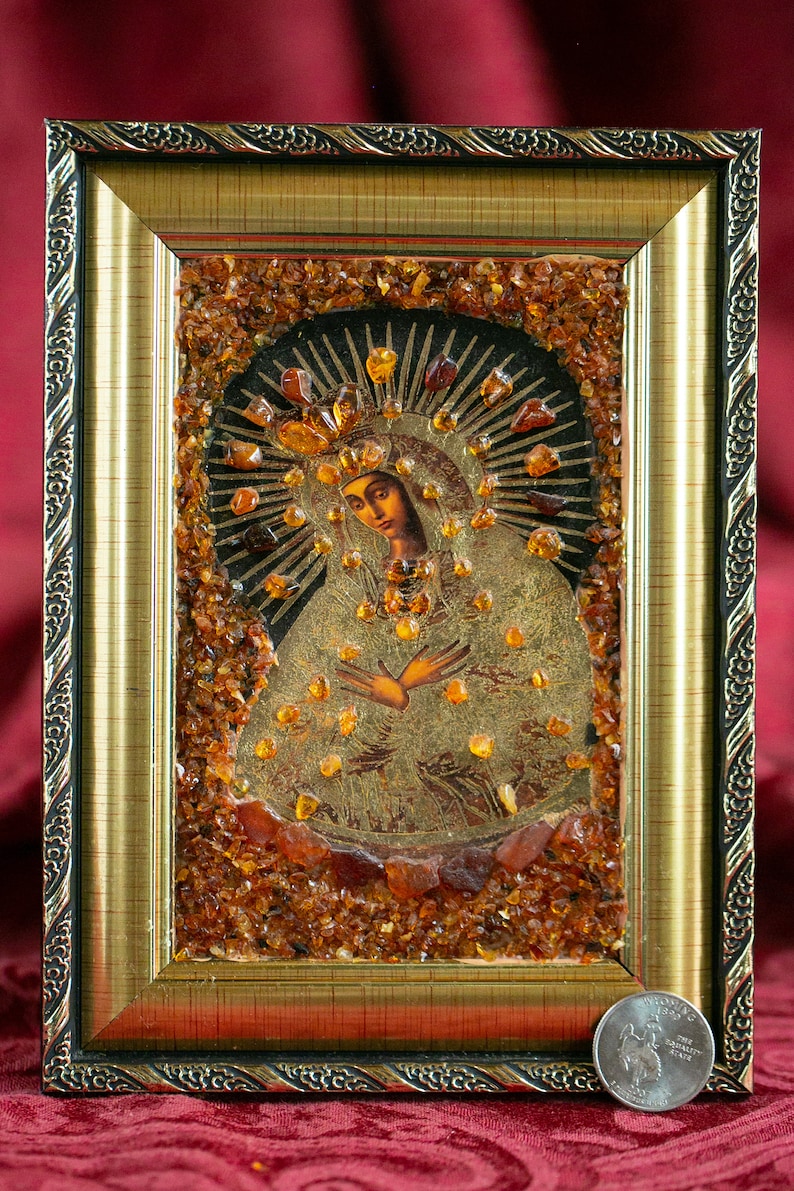 Vintage Goldene Madonna Icon mit Steinen Bild 3