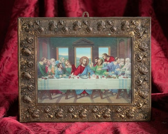 Antique Metal Framed Print of the Last Supper