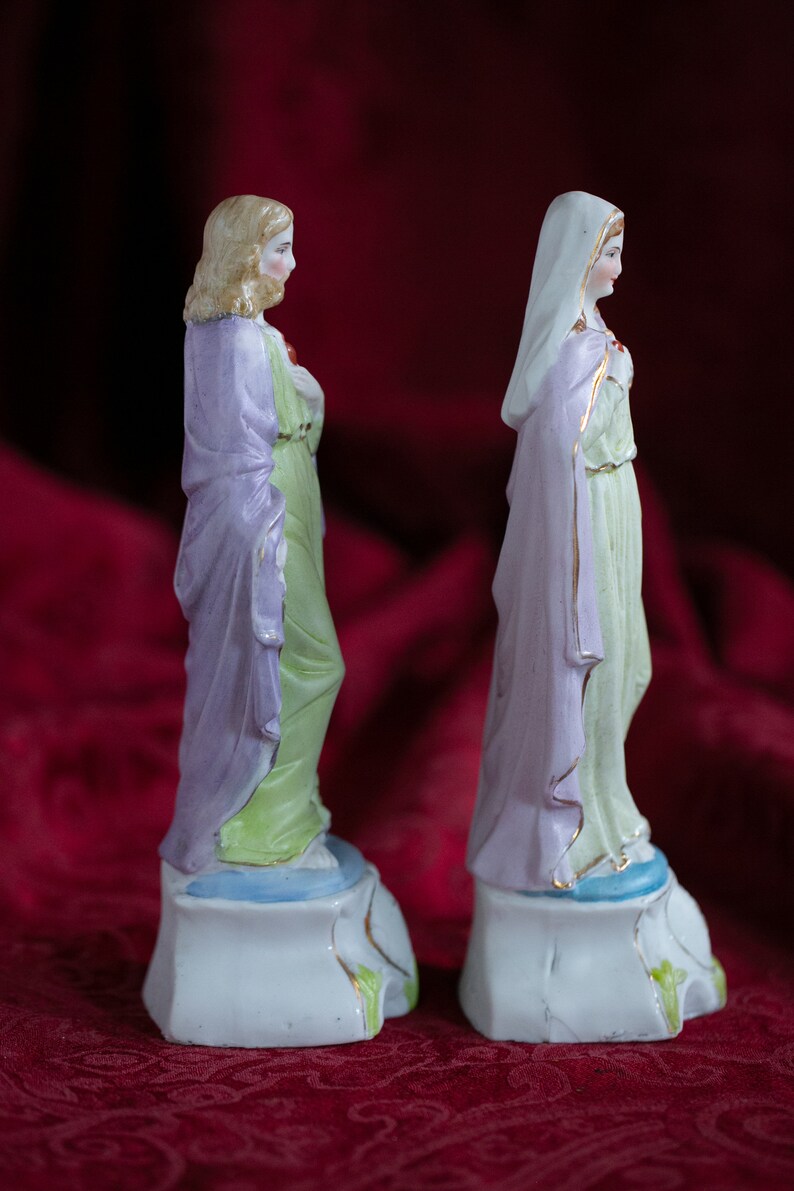 Vintage Hand Painted Bisque Statues of Jesus & Mary Etsy