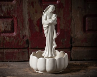 Vintage Ceramic Virgin Mary & Christ Child Planter