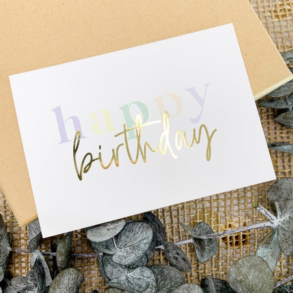 Postkarte "Happy Birthday" | Postkarte mit Goldfolie | Geburtstagskarte | Glückwunschkarte | Alles Gute zum Geburtstag | Pastellfarben