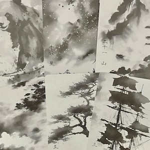 Sumi-e Lenormand card deck fortunetelling Japanese ink brush