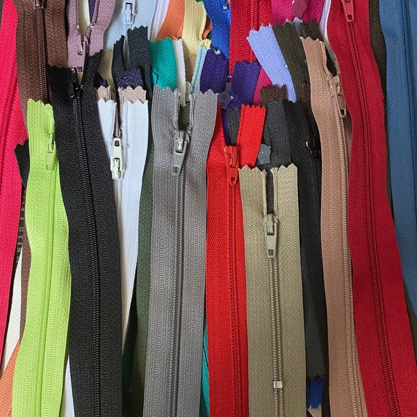 50 Assorted Zippers, Assorted size and colors, 3-10 inch zippers, nylon closed end zippers, All purpose zippers, bulk zippers , surprise bag