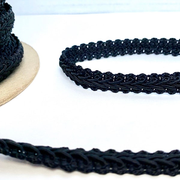 5 Yds of Black Braided Woven Gimp Lace Trim 1/2” sewing notion, upholstery, decorative, home decor, dolls, costume, bedding, crafts