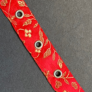 5Yds Grommet Tape Floral Flower Red Satin Fabric Eyelet 3/4” Tape, Costume, Clothing, Bustiers Corset Trim, DIY Sewing