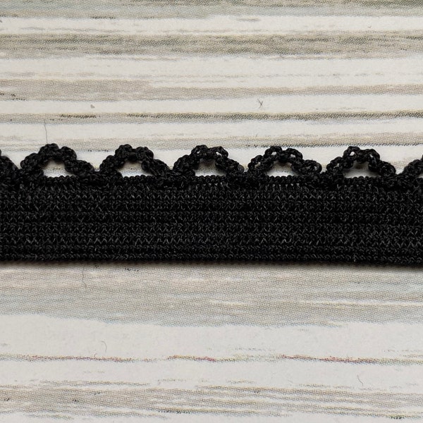 10 Yds Black 1/2” Decorative Picot Edge Elastic Stretch Scalloped Edge Lingerie Underwear Bra Embellishment Headband Elastic Lace Trim, DIY