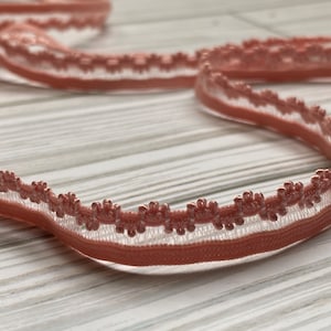10 Yds Dusty Rose Decorative Picot Edge Elastic Stretch Bands, Scalloped Edge Lingerie Underwear Bra Headband Elastic Lace Trim, DIY