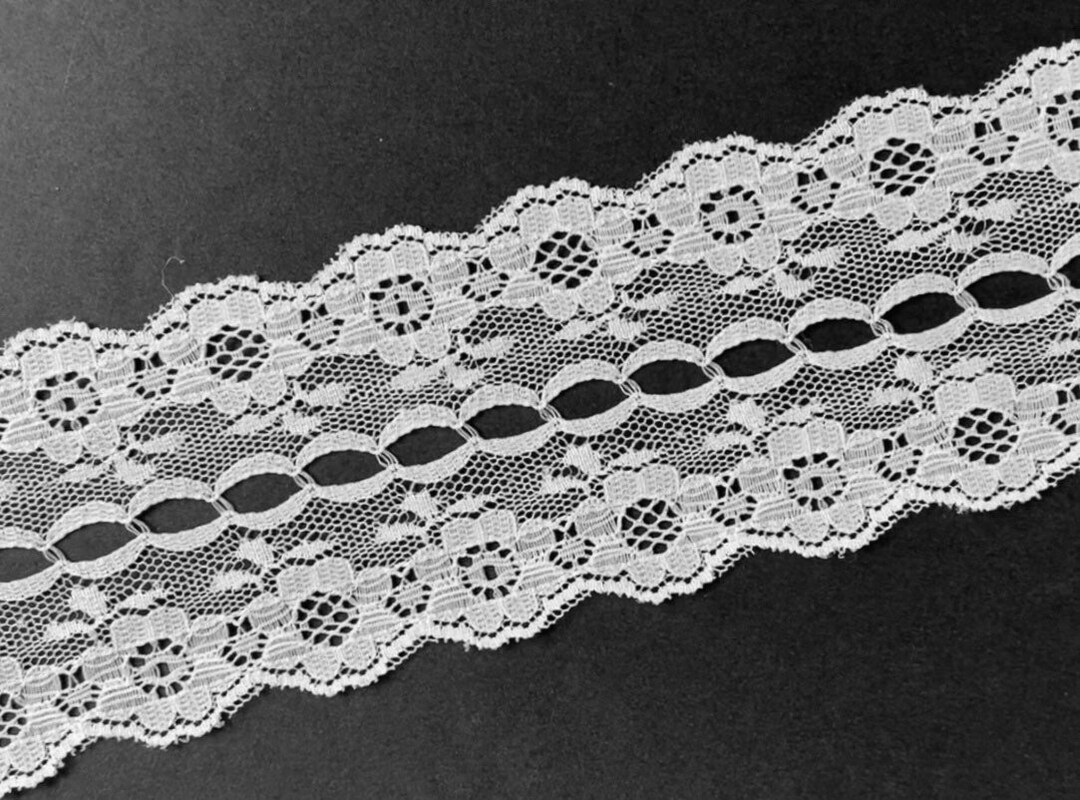 5 Yds Beading Insertion Lace Trim, Light Ivory Double Floral Scalloped