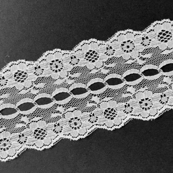 5 yds Beading Insertion Lace Trim, Light Ivory Double Floral Scalloped Ribbon Edging, DIY Sewing Notion Gift Ribbon/Bow Crafts Embellishment