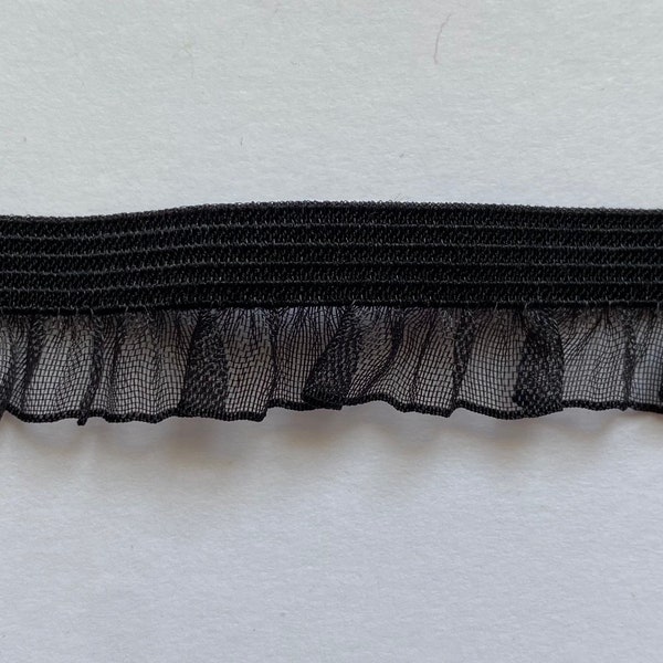 5 Yds Black Ruffle Organza Elastic 5/8 inch, Sewing Crafts DIY Lingerie Undergarment