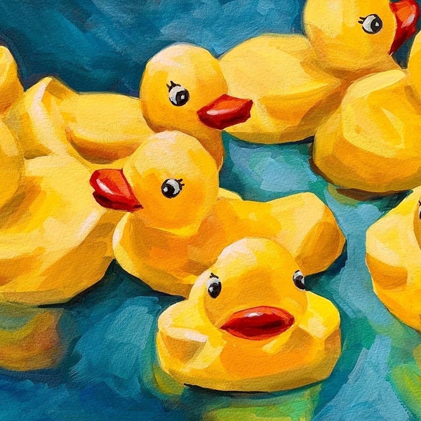 Rubber Duckies art print, rubber duck, giclee, kids bathroom decor, nursery wall art