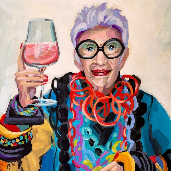 Iris Apfel art print, Iris Apfel painting, portrait, fashion lover, style icon