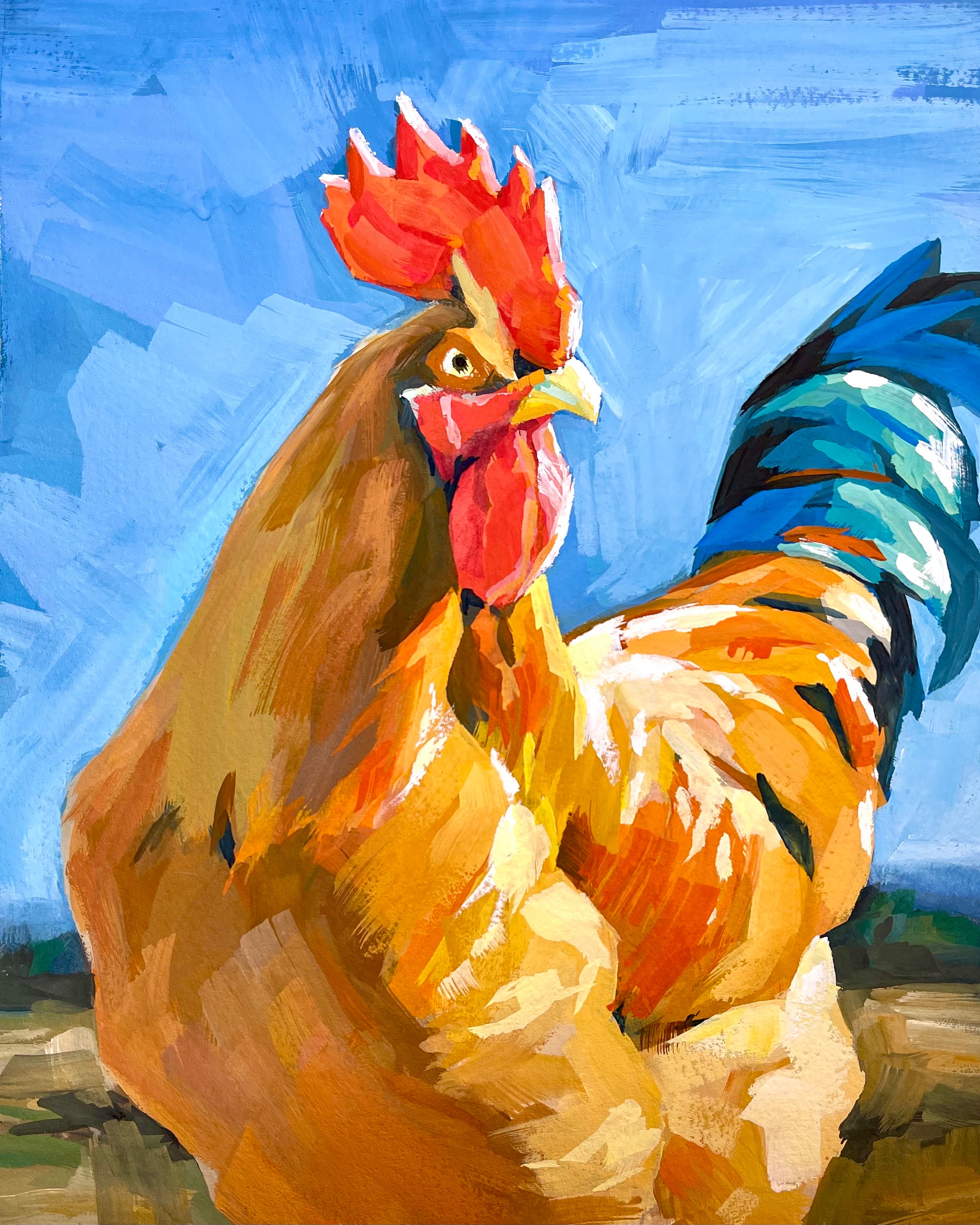 Rooster Art Print, Rooster Painting, Impressionist Rooster, Giclee