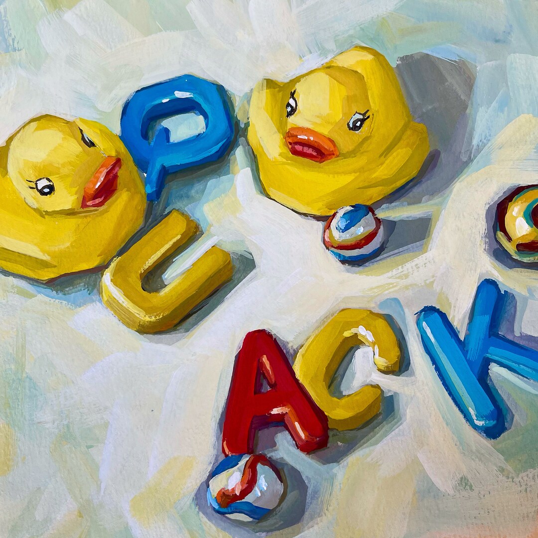Rubber Duckies Art Print, Rubber Duck Painting, Kids Bathroom Decor