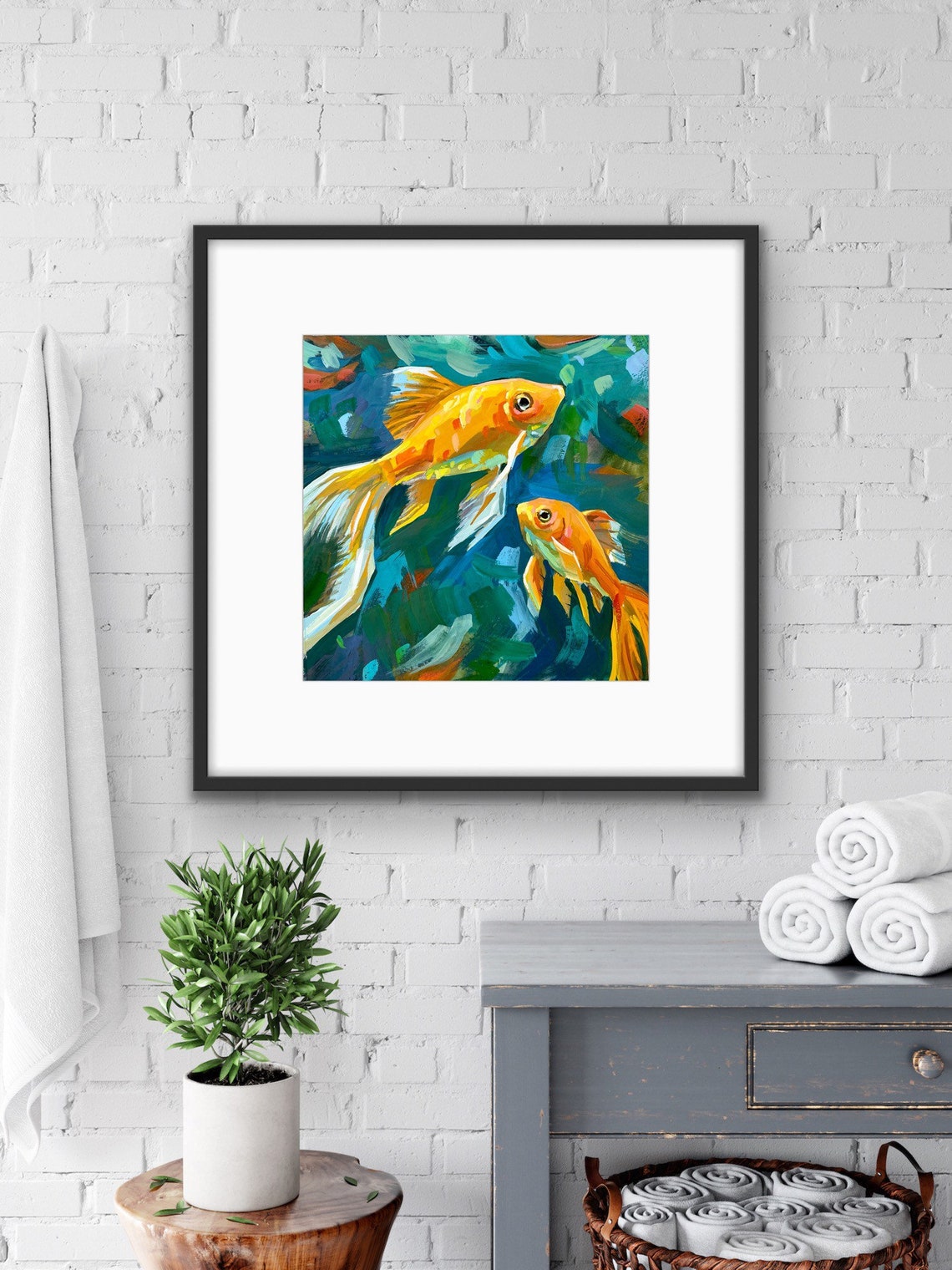 Modern fish painting fish art print goldfish painting | Etsy