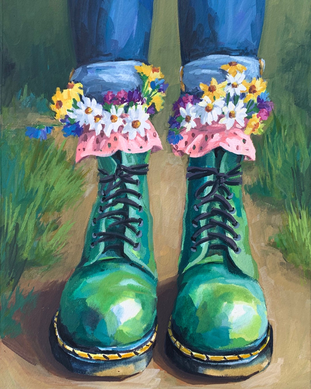 Hiker Boot Painting, Art Print, Shoe Painting, Docs Painting Etsy