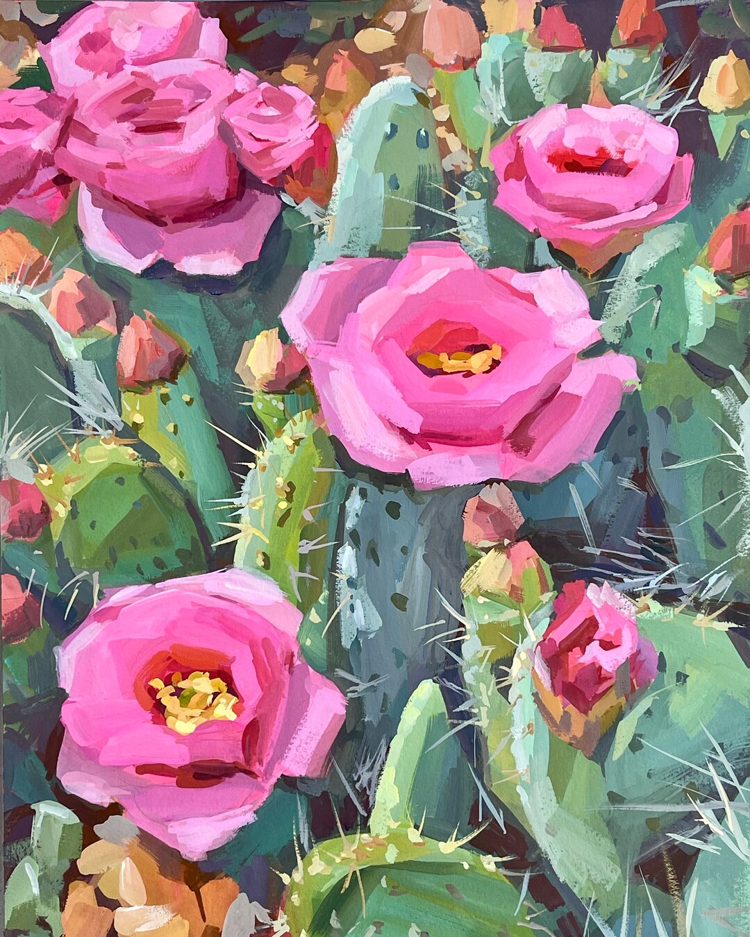 Cactus Flower Art Print Impressionist Cactus Colorful Cactus Etsy
