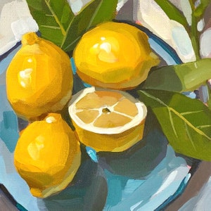 Lemon art print, lemon painting, kitchen art