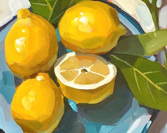 Lemon art print, lemon painting, kitchen art
