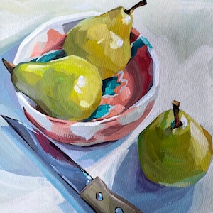 Pear painting, pears art print, kitchen art, impressionist art, cottage style decor